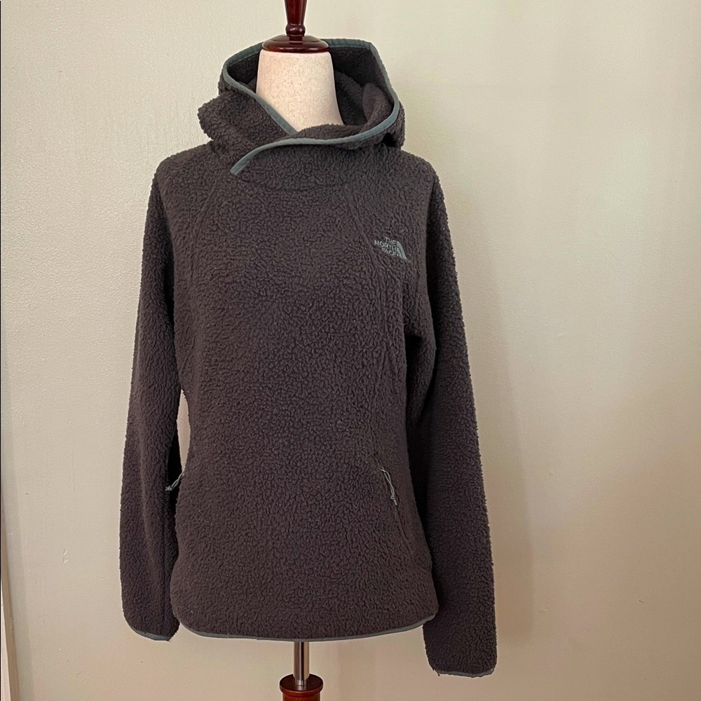 The North Face Gray Funnel Neck Hoodie Women’s Small (S/P) Logo Front & Back EUC